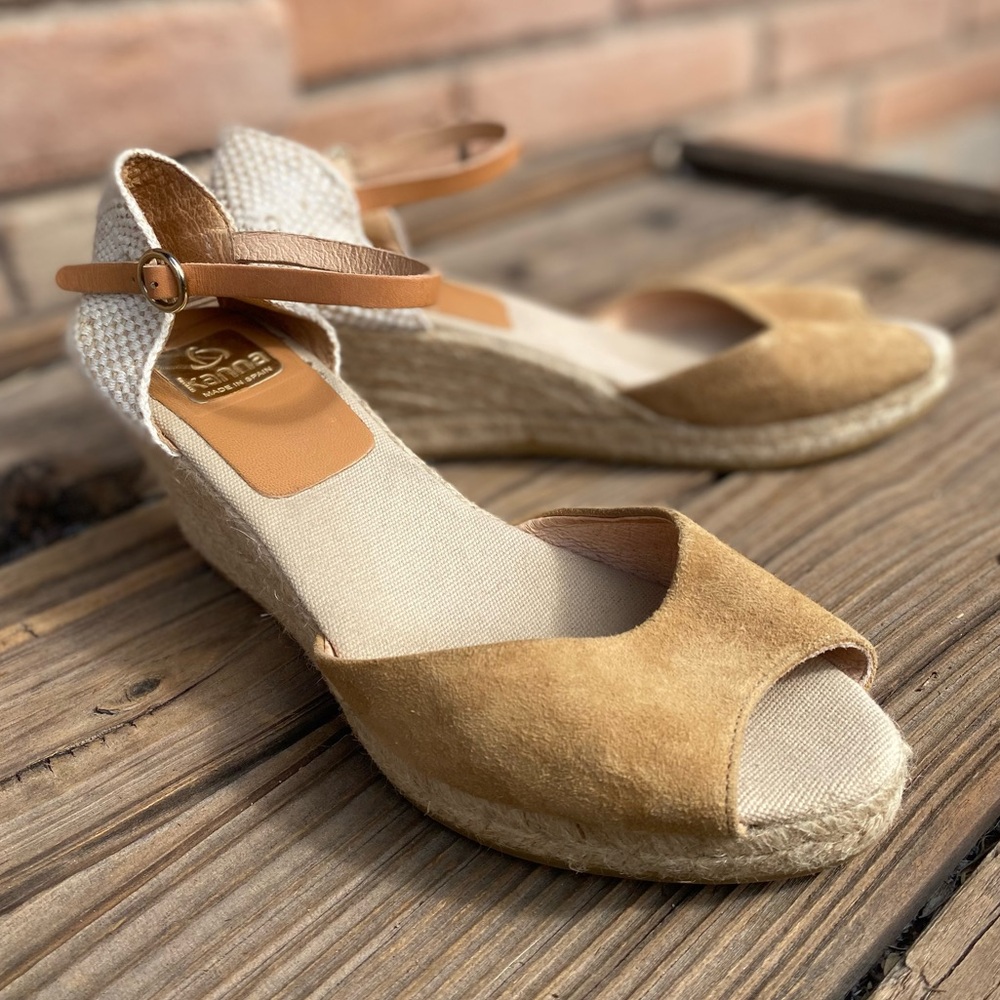 Kanna Espadrille Wedge Sandals | Size 41 | Suede Peep Toe | Made in Spain